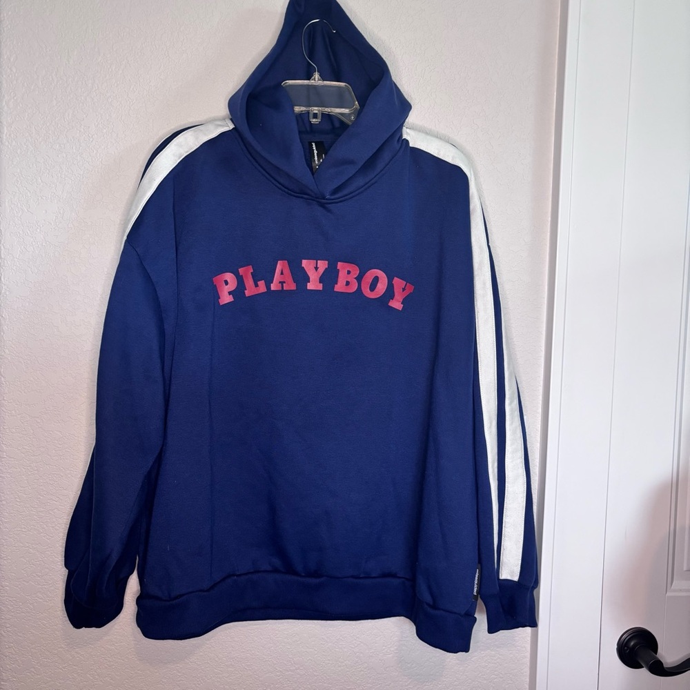 PLAYBOY Men's‎ Navy and White Hoodie